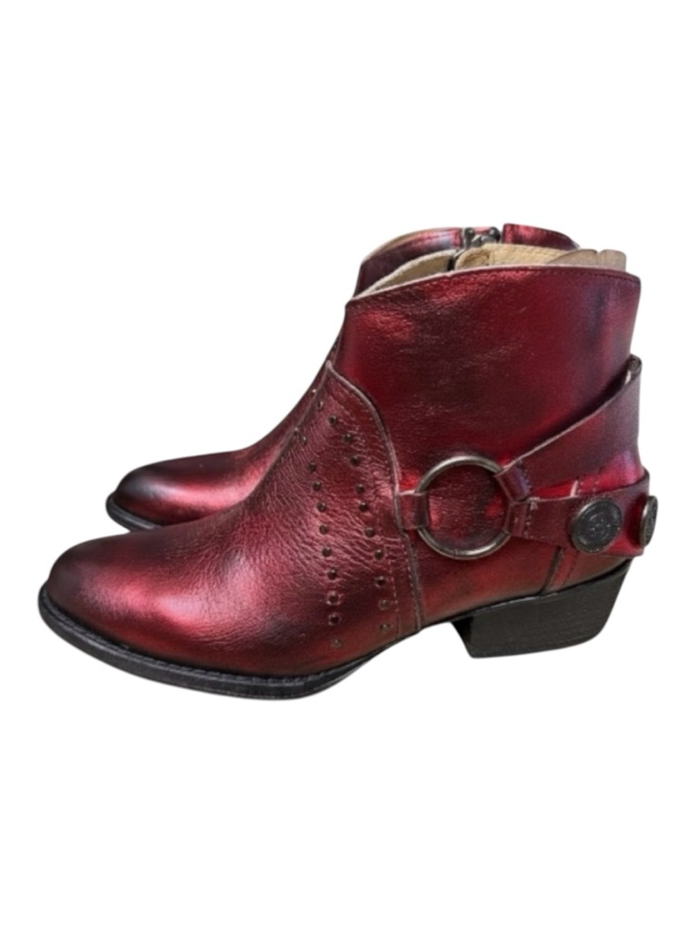 CIRCLE G BY CORRAL WOMEN'S METALLIC RED HARNESS CONCHO WESTERN ANKLE BOOTS 8.5